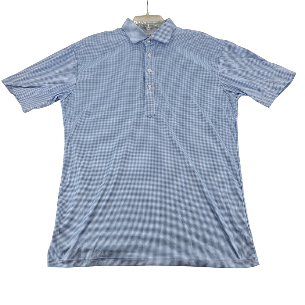 Collars & Co Mens Polo XL Blue Gingham Performance Stretch Golf Shirt